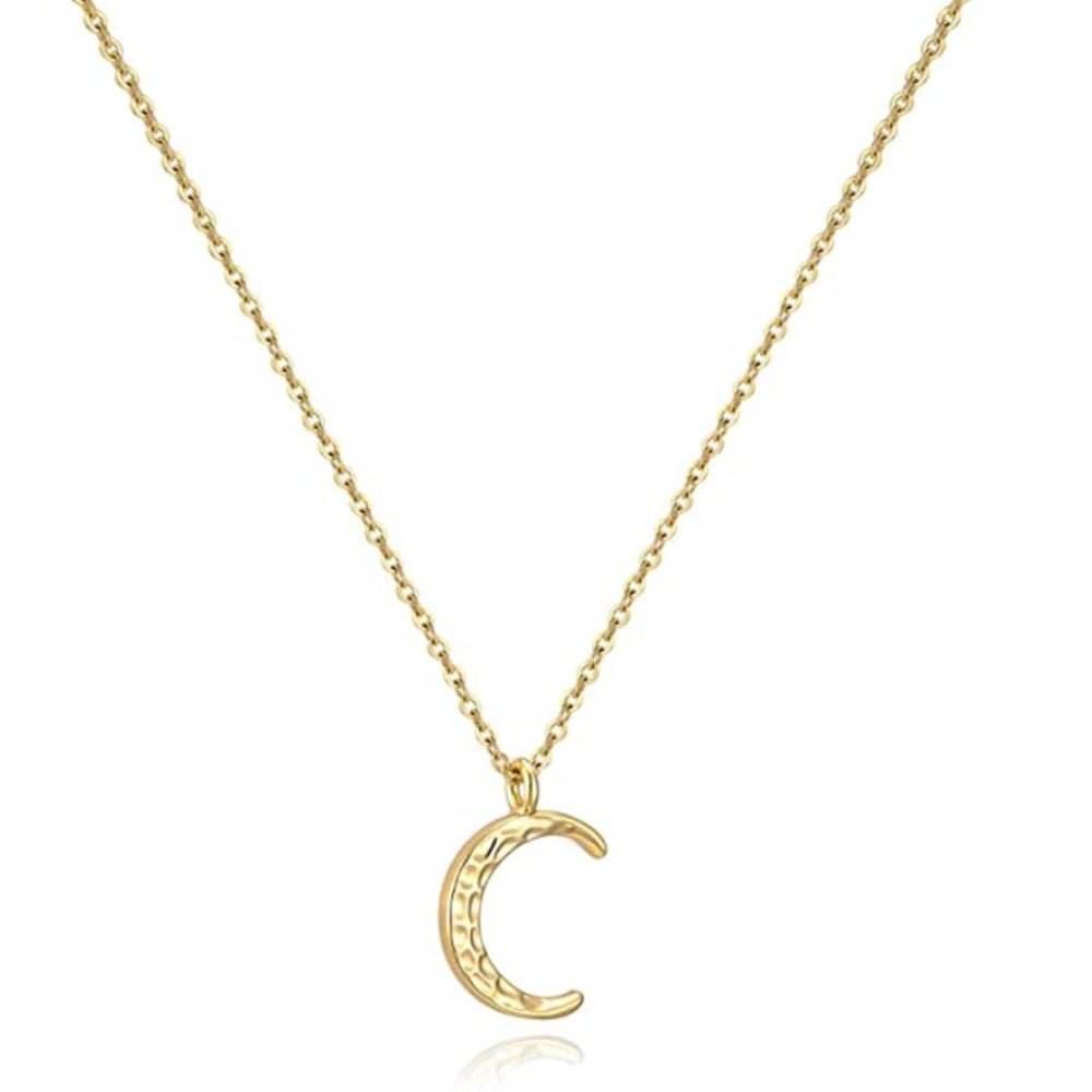 Hammered Crescent Moon Gold Pendant Necklace